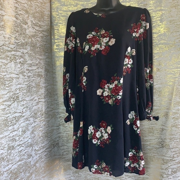 Zara Black Floral Tunic Tie Sleeves Shift Mini Dress Size M - Picture 4 of 12